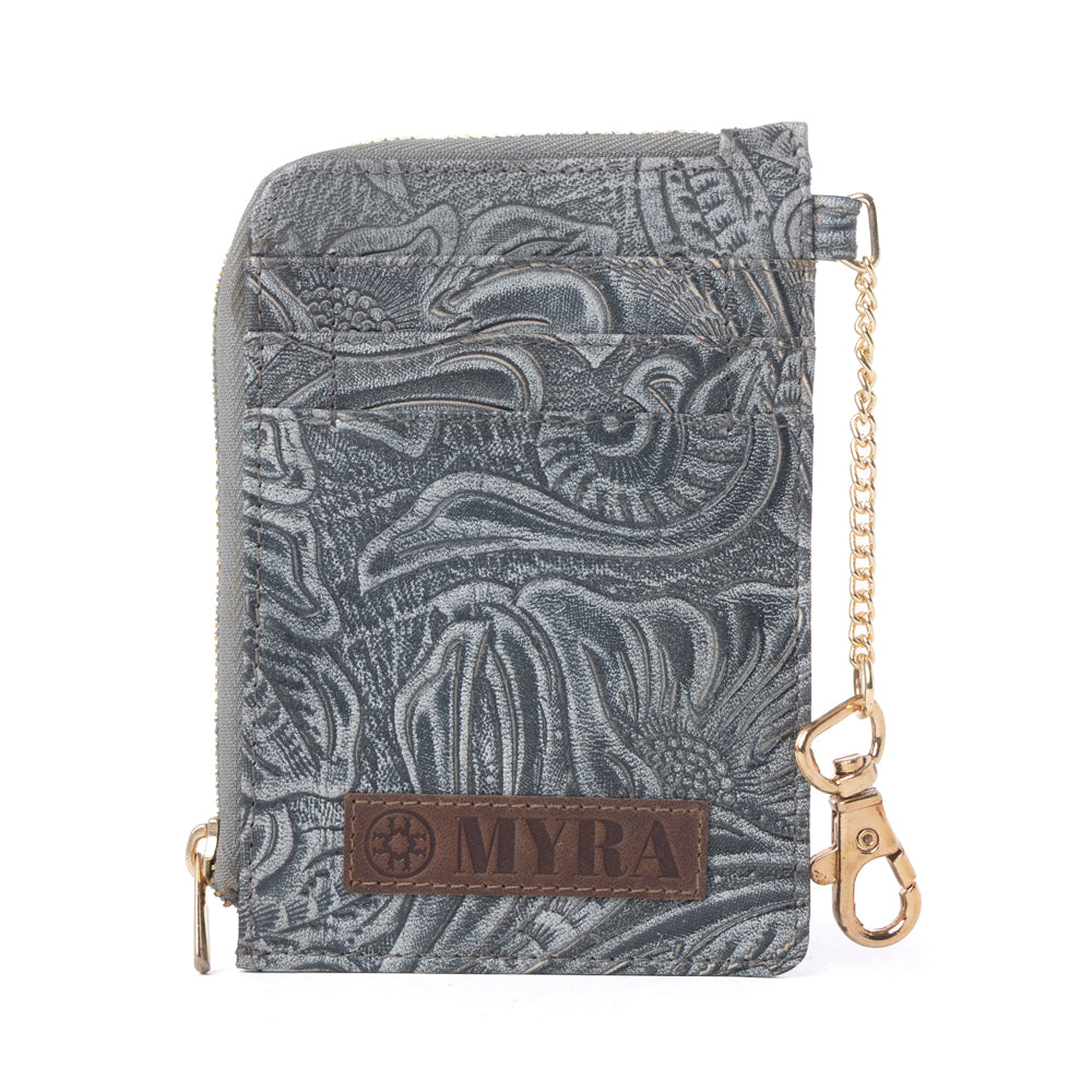 Myra Summer Grove Embossed Leather Credit Card Holder in Slate Grey Myra USA