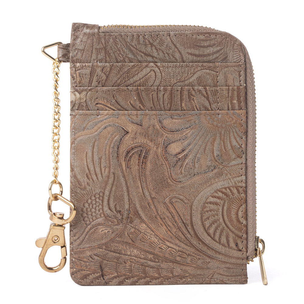 Myra Summer Grove Embossed Leather Credit Card Holder in Desert Taupe Myra USA
