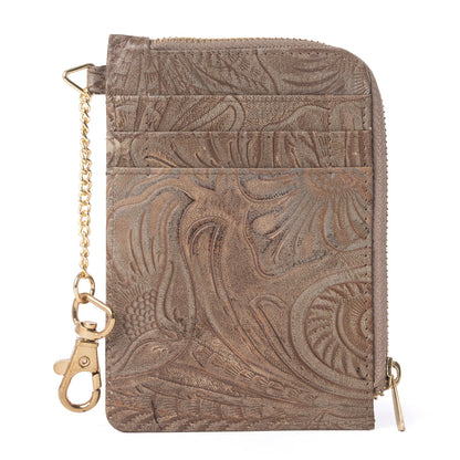 Myra Summer Grove Embossed Leather Credit Card Holder in Desert Taupe Myra USA