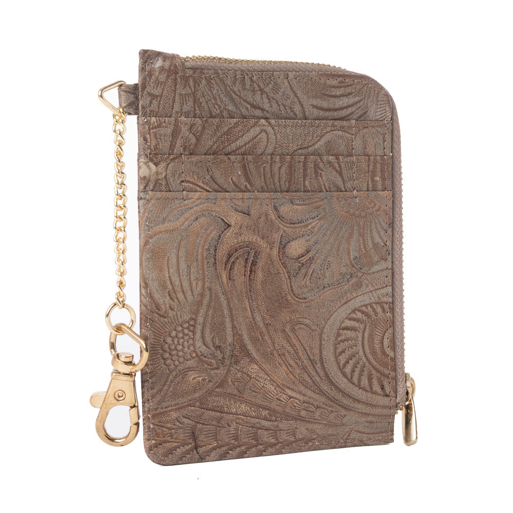 Myra Summer Grove Embossed Leather Credit Card Holder in Desert Taupe Myra USA