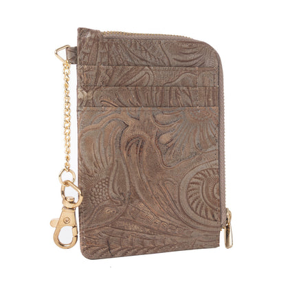 Myra Summer Grove Embossed Leather Credit Card Holder in Desert Taupe Myra USA
