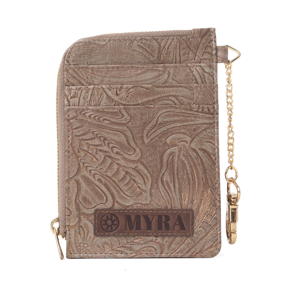 Myra Summer Grove Embossed Leather Credit Card Holder in Desert Taupe Myra USA