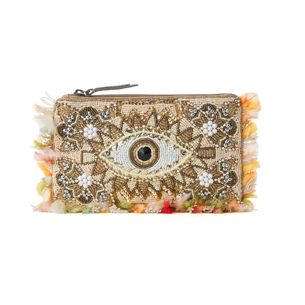 Myra Eye of the Storm Beaded Pouch in Gold Gaze Myra USA