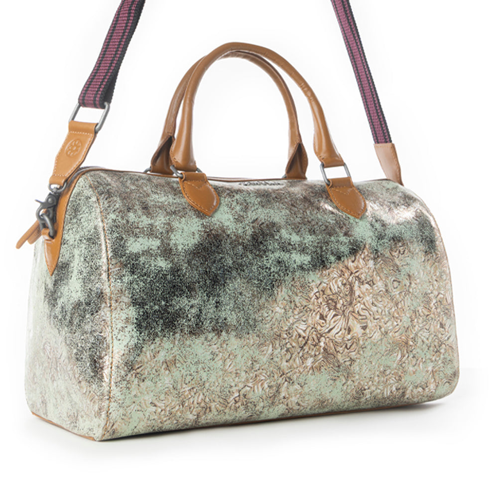 Myra Ranger's Echo Snake Print Leather Duffle Bag for Men in Faded Sage Myra USA
