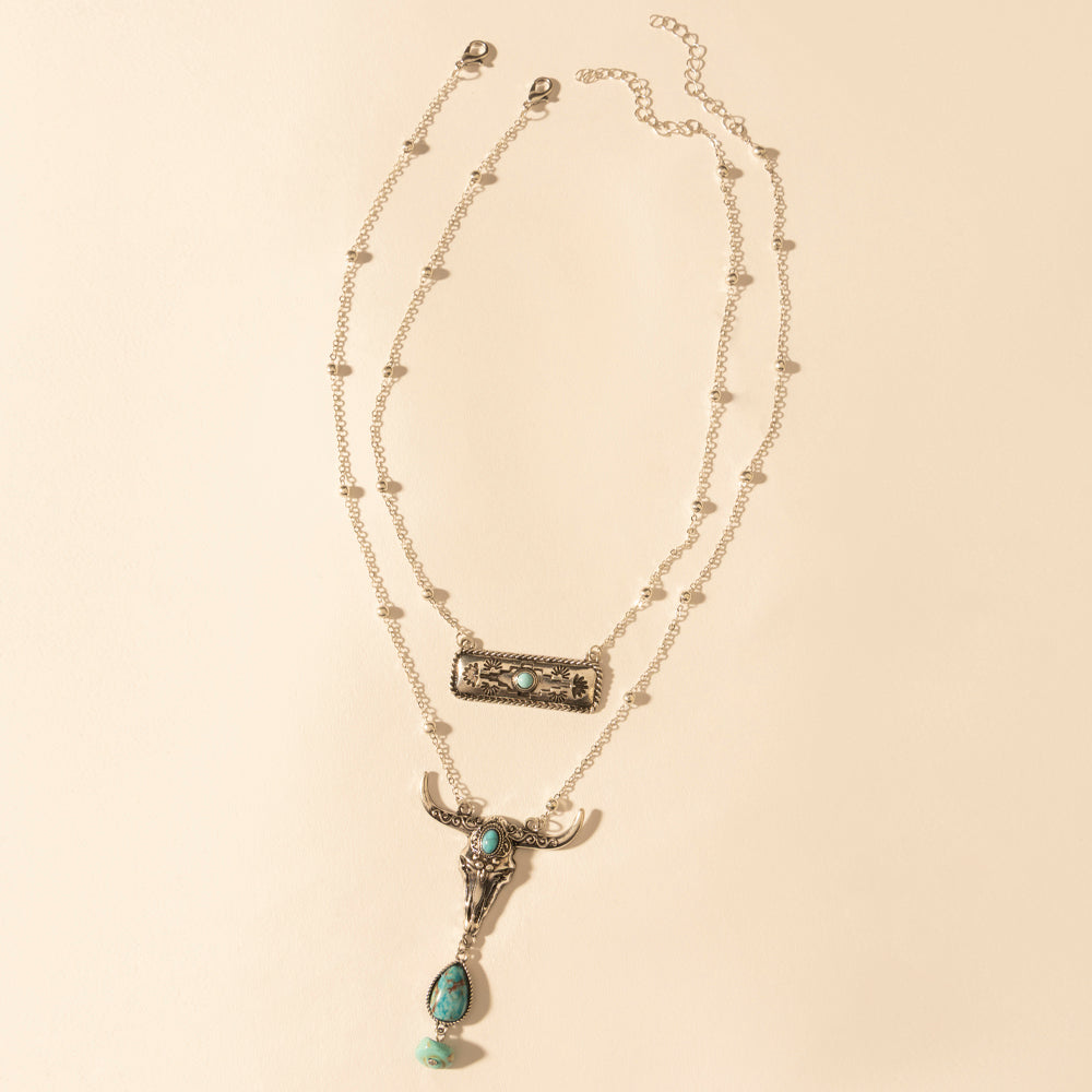 Myra Twin Horn Layered Necklace in Turquoise Myra USA