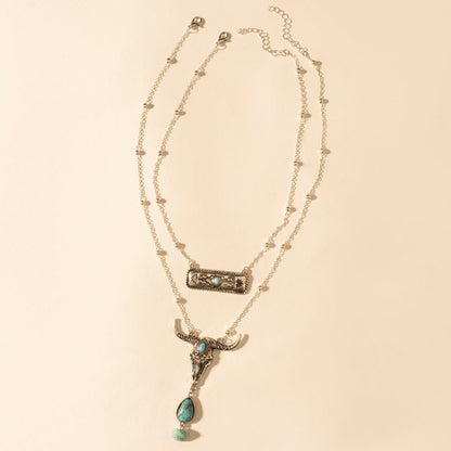Myra Twin Horn Layered Necklace in Turquoise Myra USA