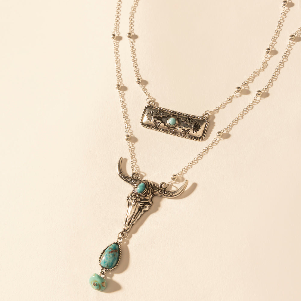 Myra Twin Horn Layered Necklace in Turquoise Myra USA