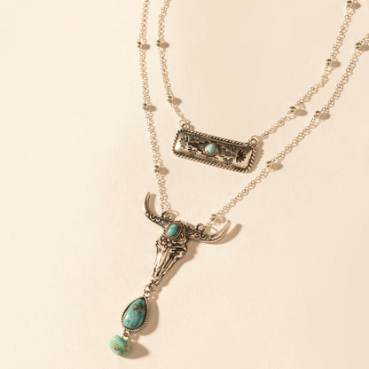 Myra Twin Horn Layered Necklace in Turquoise Myra USA