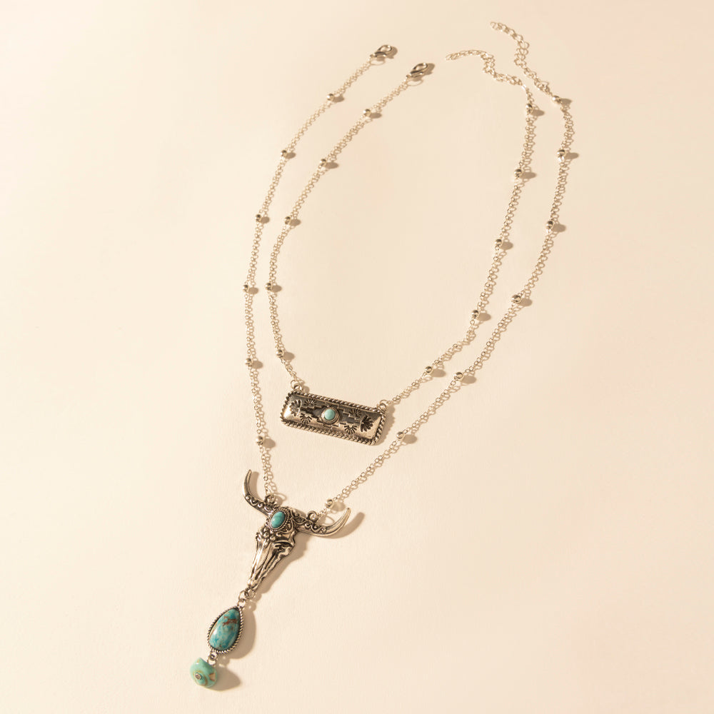 Myra Twin Horn Layered Necklace in Turquoise Myra USA