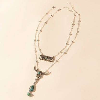 Myra Twin Horn Layered Necklace in Turquoise Myra USA