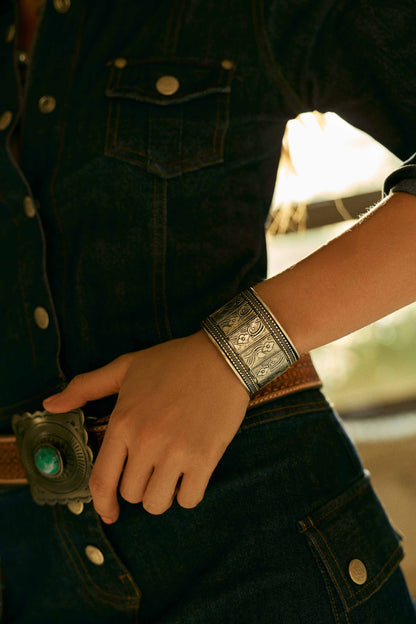 Myra Saddlecrest Engraved Cuff in Antique Frost Myra USA