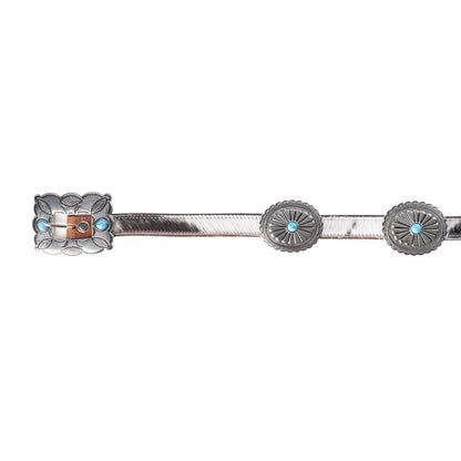 Myra Floracrest Hairon Concho Belt for Women with Handtooling and Turquoise Stone Buckle Myra USA