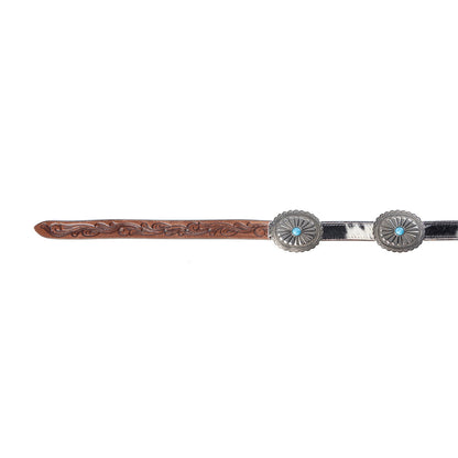 Myra Floracrest Hairon Concho Belt for Women with Handtooling and Turquoise Stone Buckle Myra USA