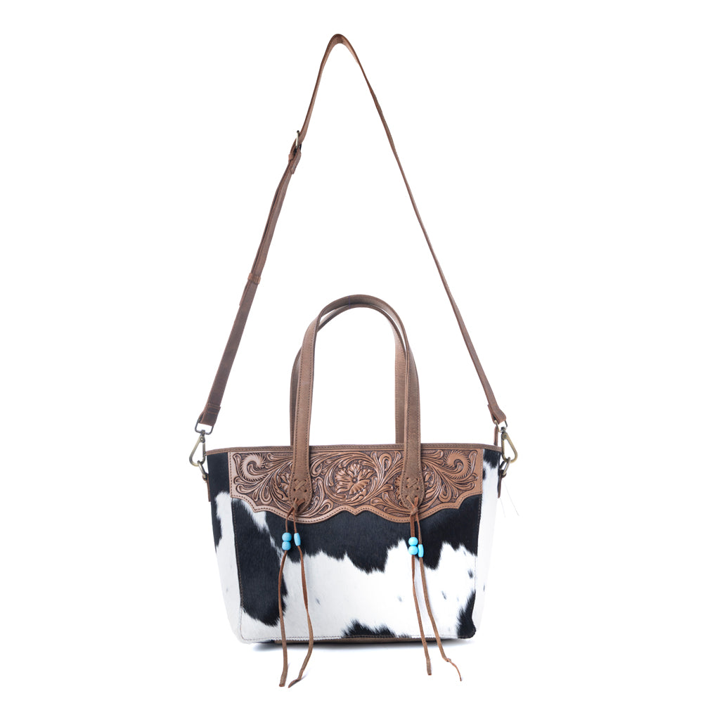 Myra Saddle Crestfall Handtooled Bag in Cowhide Frost Myra USA