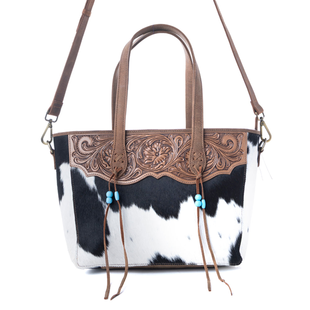Myra Saddle Crestfall Handtooled Bag in Cowhide Frost Myra USA