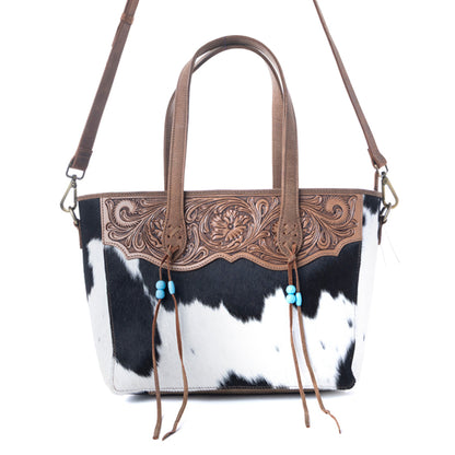 Myra Saddle Crestfall Handtooled Bag in Cowhide Frost Myra USA