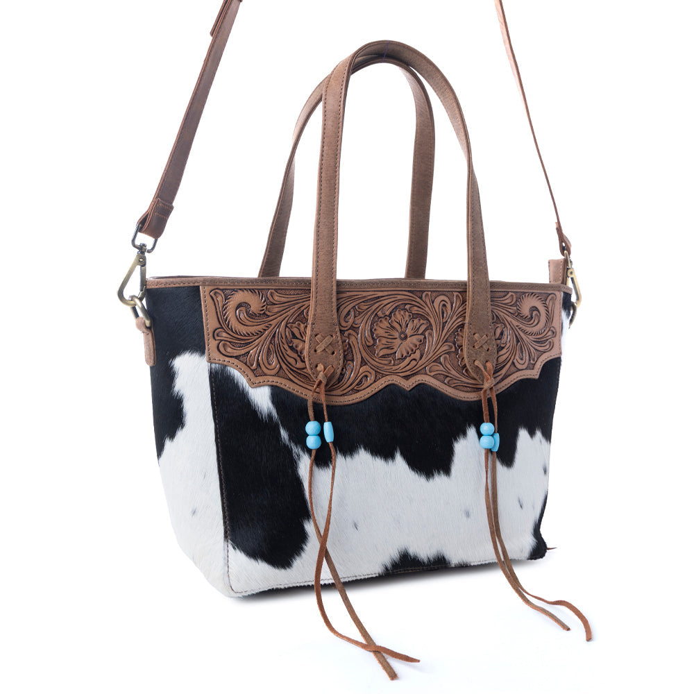 Myra Saddle Crestfall Handtooled Bag in Cowhide Frost Myra USA