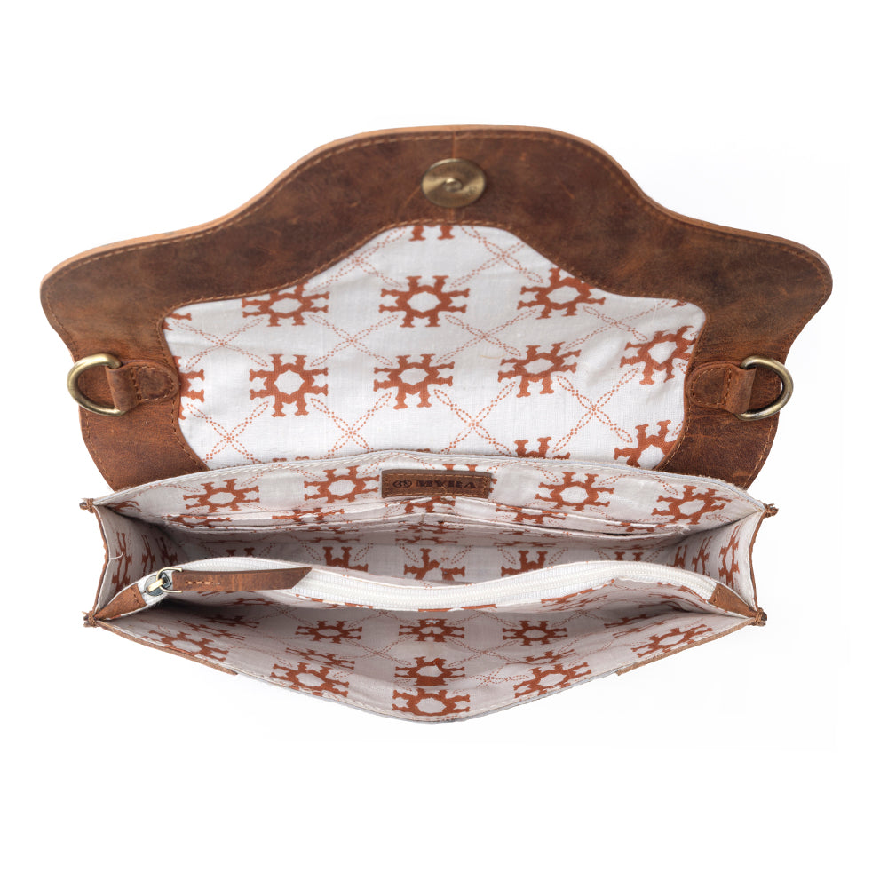 Myra Vinebloom Carve Handtooled Bag in Sienna Frost Myra USA