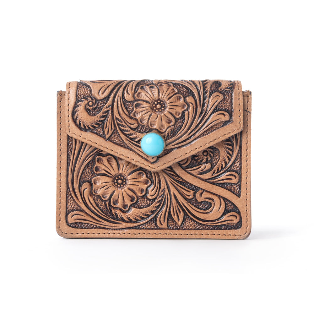 Myra Azura Bloom Leather Credit Card Holder in Saddle Dust Myra USA