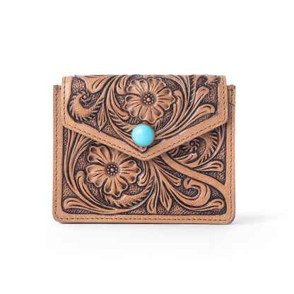 Myra Azura Bloom Leather Credit Card Holder in Saddle Dust Myra USA