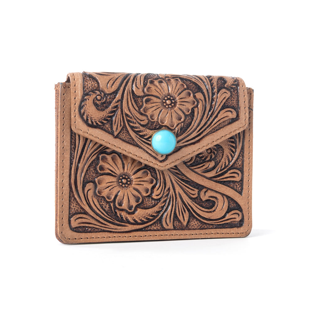 Myra Azura Bloom Leather Credit Card Holder in Saddle Dust Myra USA