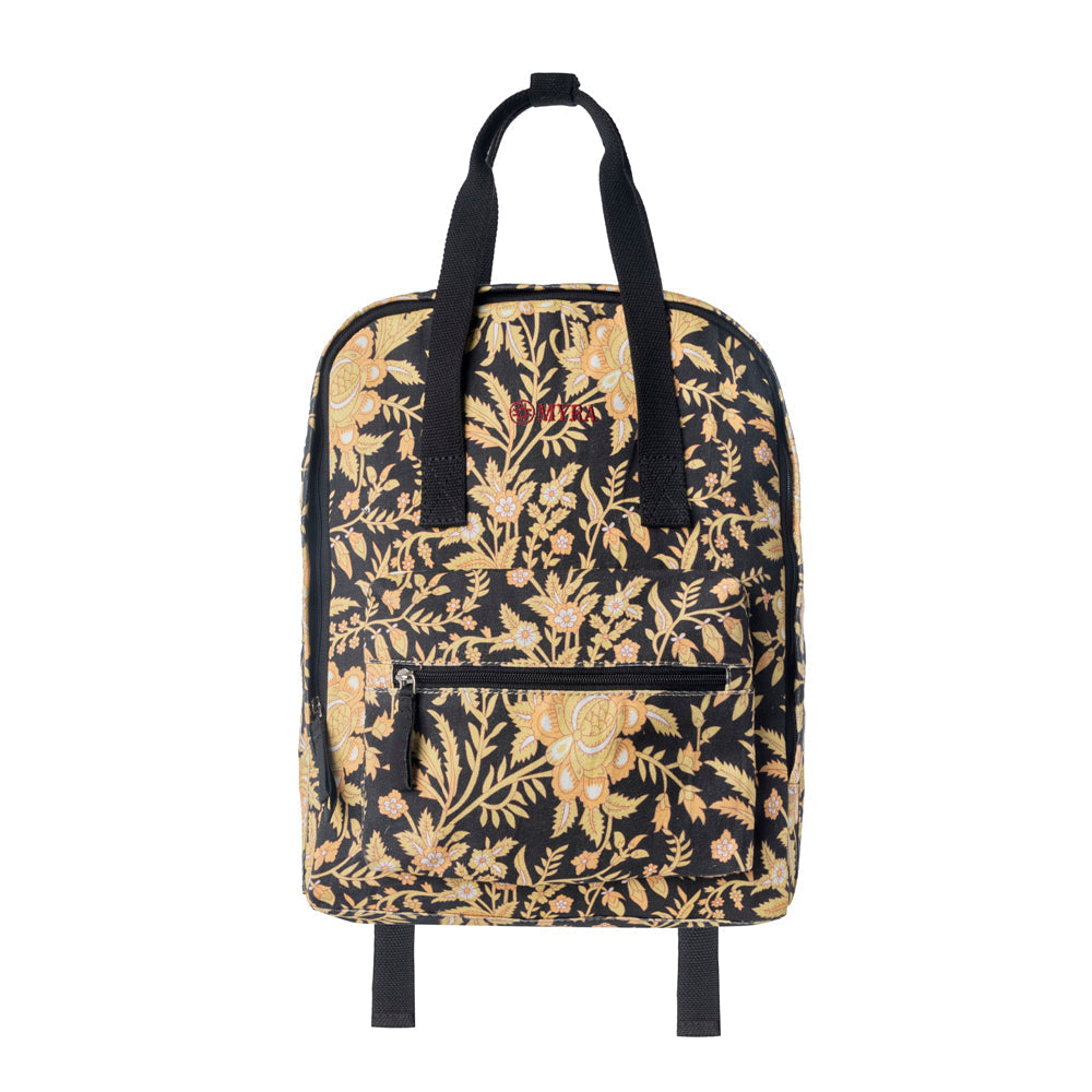 Myra Pine Meadow Cotton & Leather Crossbody Bag in Black & Cream Floral Myra USA