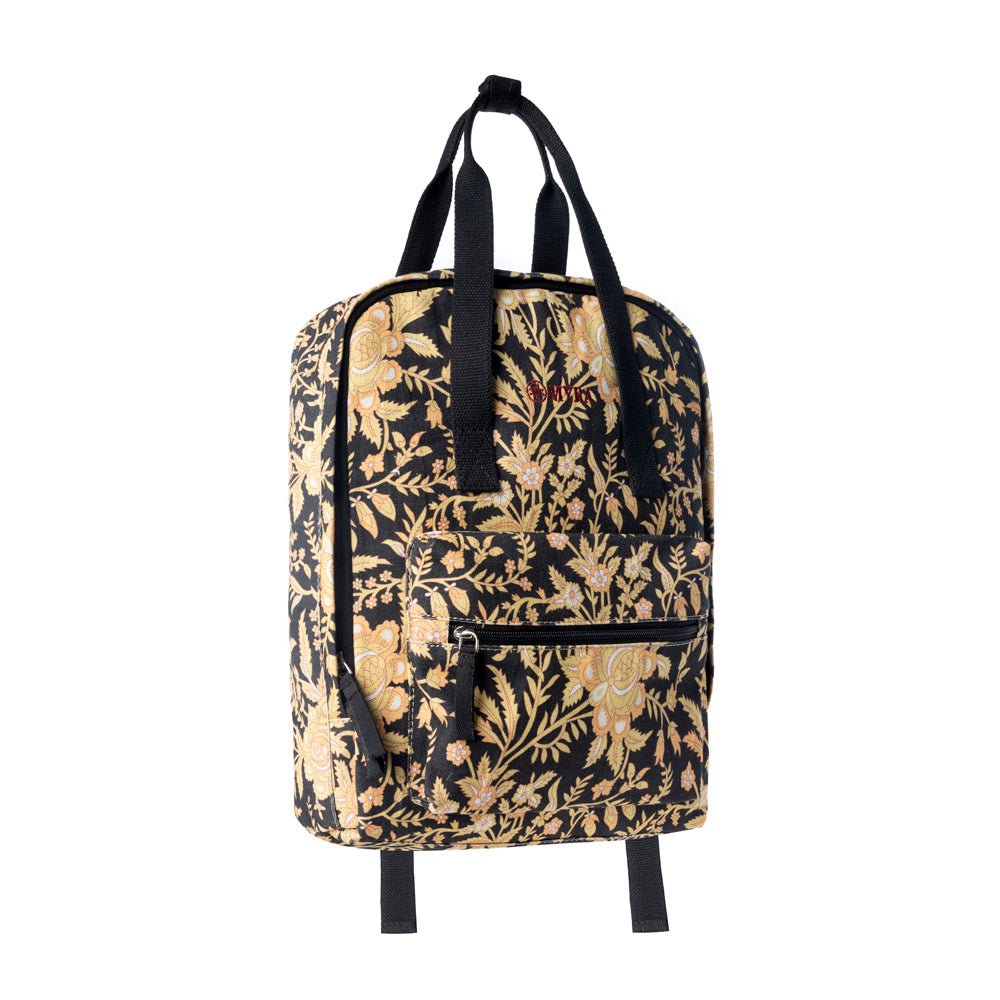 Myra Pine Meadow Cotton & Leather Crossbody Bag in Black & Cream Floral Myra USA
