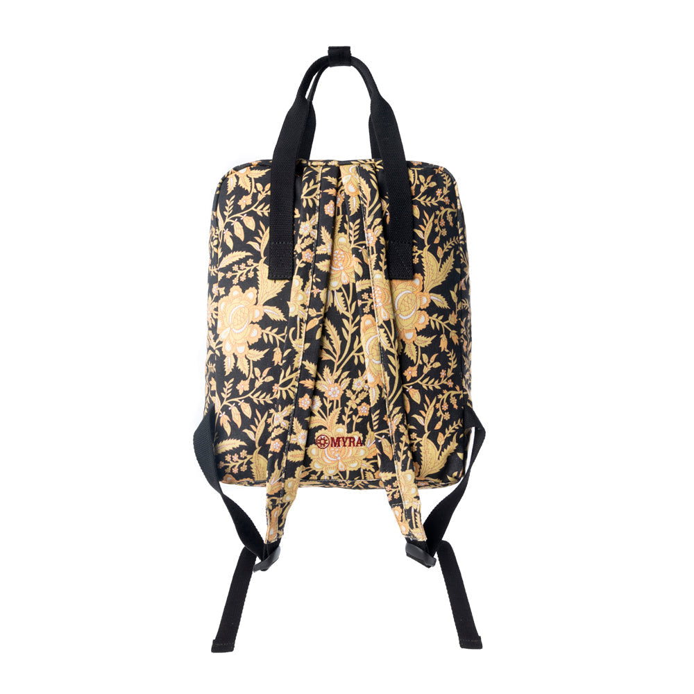 Myra Pine Meadow Cotton & Leather Crossbody Bag in Black & Cream Floral Myra USA