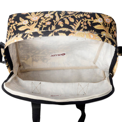 Myra Pine Meadow Cotton & Leather Crossbody Bag in Black & Cream Floral Myra USA