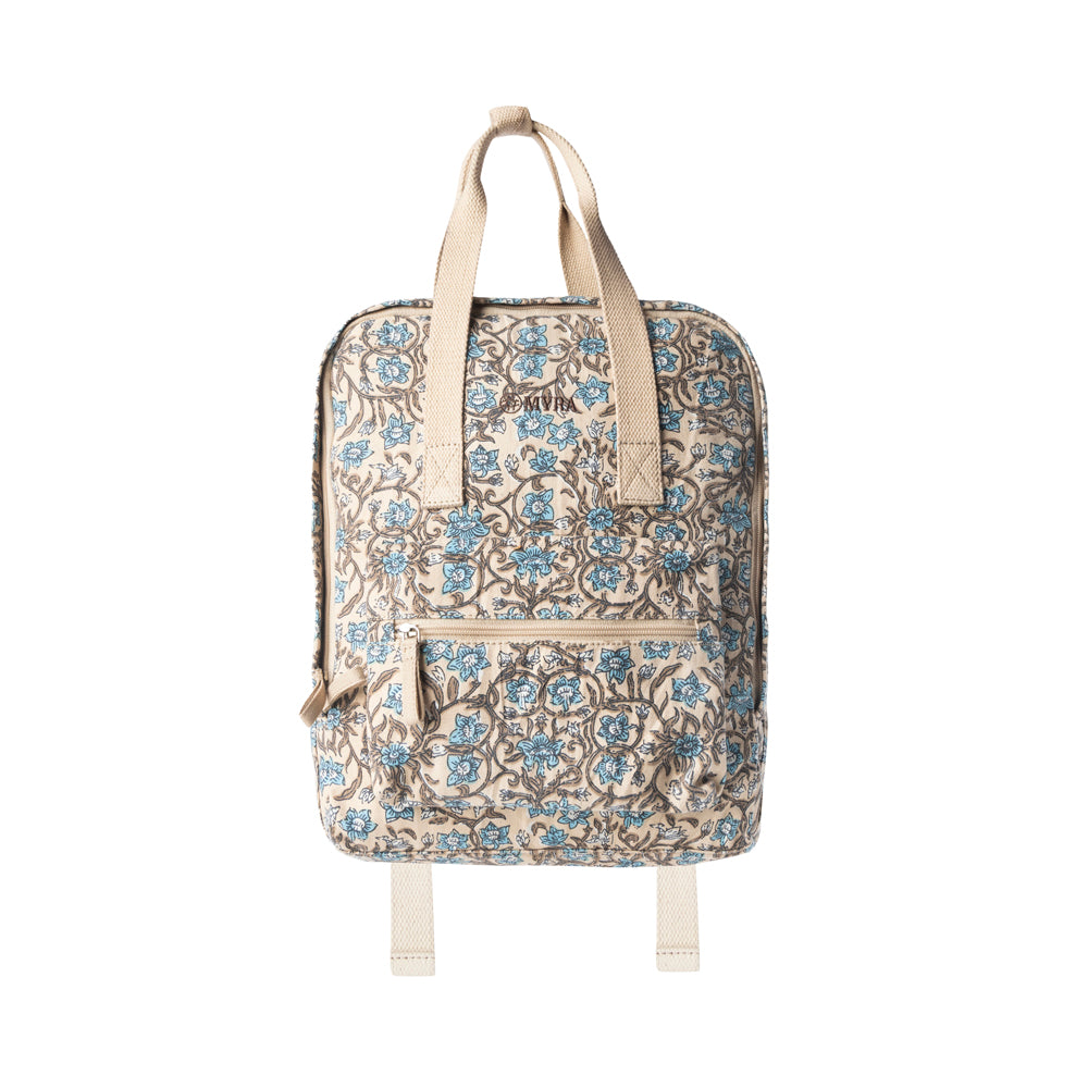 Myra Pine Meadow Cotton & Leather Crossbody Bag in Natural & Blue Floral Myra USA