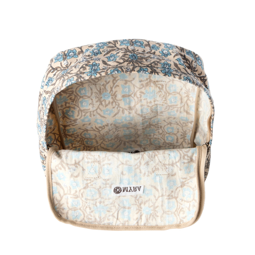 Myra Pine Meadow Cotton & Leather Crossbody Bag in Natural & Blue Floral Myra USA
