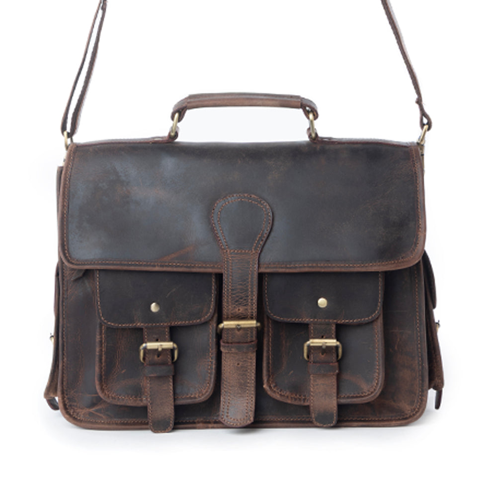 Myra Dust Creek Leather Laptop Bag in Saddle Ember Myra USA