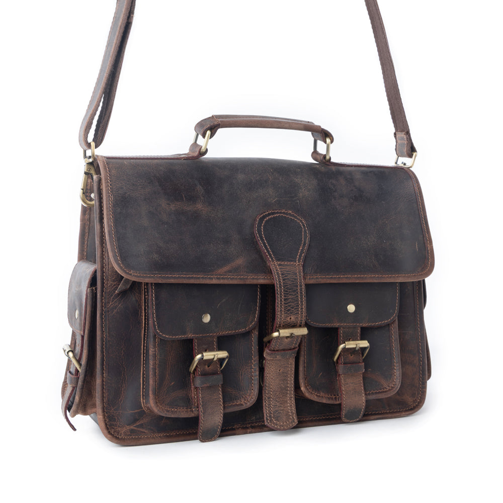 Myra Dust Creek Leather Laptop Bag in Saddle Ember Myra USA