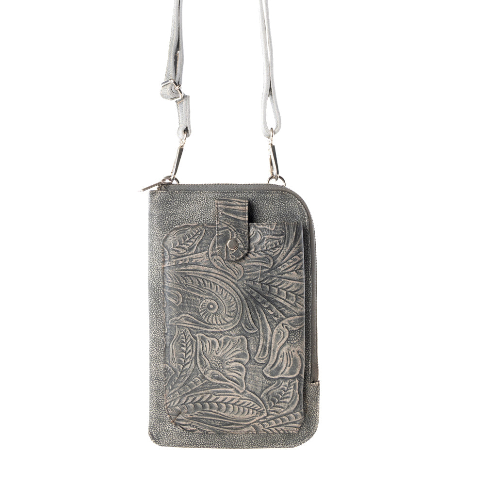 Myra Coyote Bloom Embossed mini sling for Women in sage with floral detail Myra USA