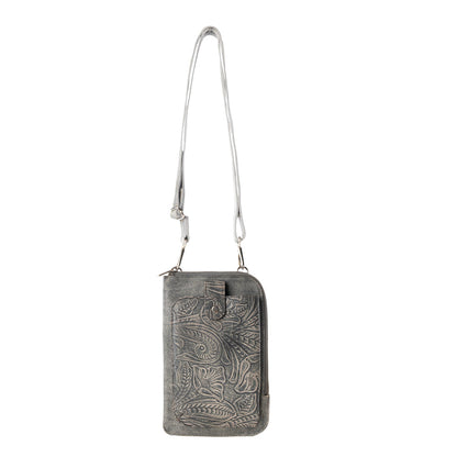 Myra Coyote Bloom Embossed mini sling for Women in sage with floral detail Myra USA
