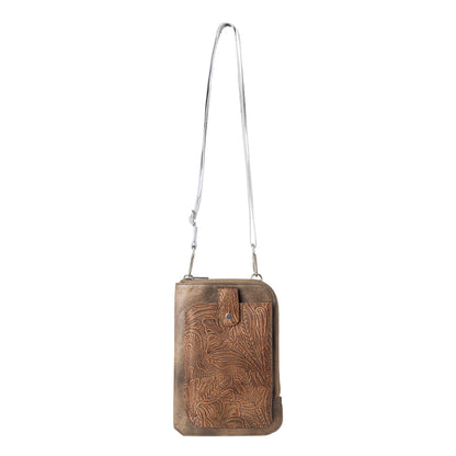 Myra Coyote Bloom Embossed mini sling for Women in walnut with floral detail Myra USA