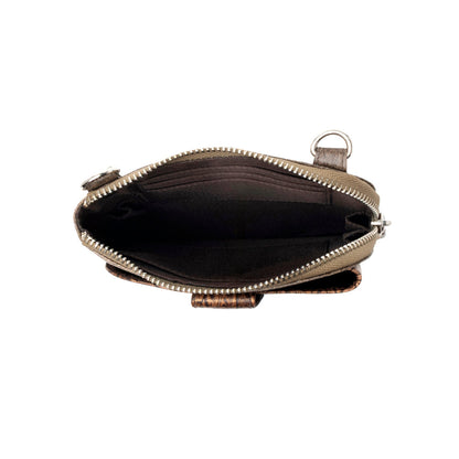 Myra Coyote Bloom Embossed mini sling for Women in walnut with floral detail Myra USA