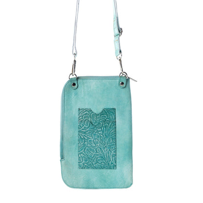 Myra Coyote Bloom Embossed mini sling for Women in aqua with floral detail Myra USA