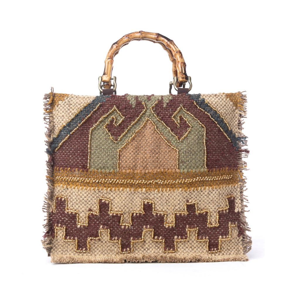 Myra Desert Loom Jute Tote Bag in Olive Amber Myra USA