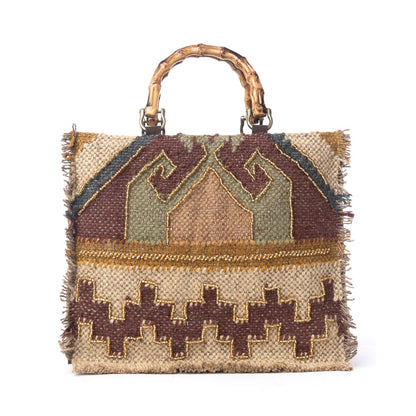 Myra Desert Loom Jute Tote Bag in Olive Amber Myra USA