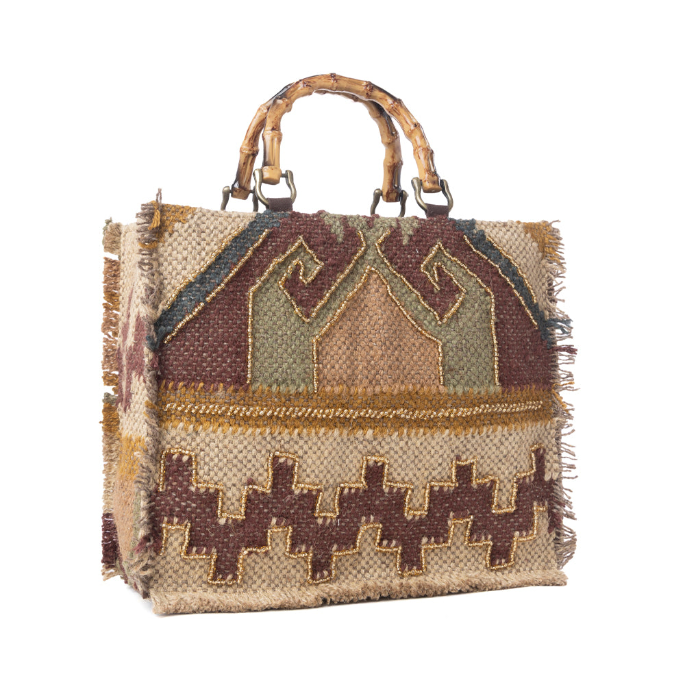 Myra Desert Loom Jute Tote Bag in Olive Amber Myra USA