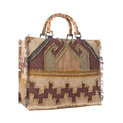 Myra Desert Loom Jute Tote Bag in Olive Amber Myra USA