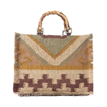 Myra Desert Loom Jute Tote Bag in Olive Amber Myra USA