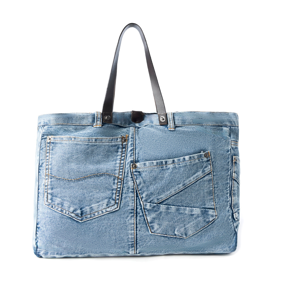 Myra Billyjean Western denim Tote Bag for Women in denim blue with leather detail Myra USA