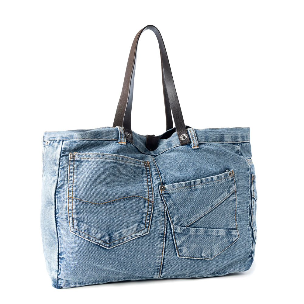 Myra Billyjean Western denim Tote Bag for Women in denim blue with leather detail Myra USA