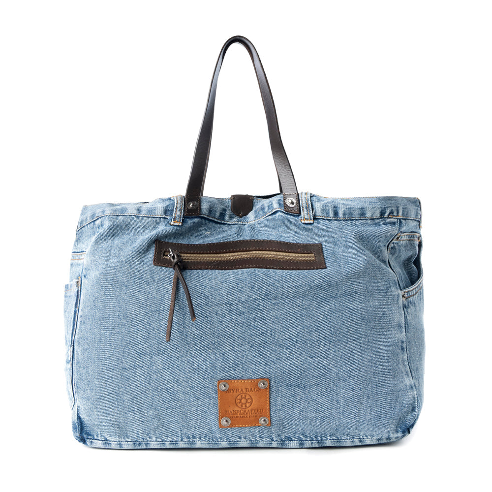 Myra Billyjean Western denim Tote Bag for Women in denim blue with leather detail Myra USA