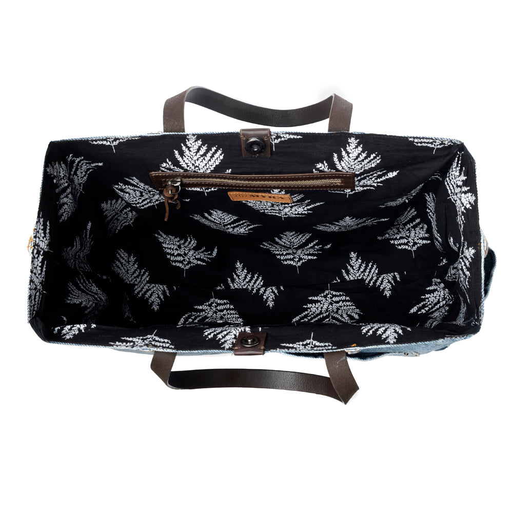 Myra Billyjean Western denim Tote Bag for Women in denim blue with leather detail Myra USA