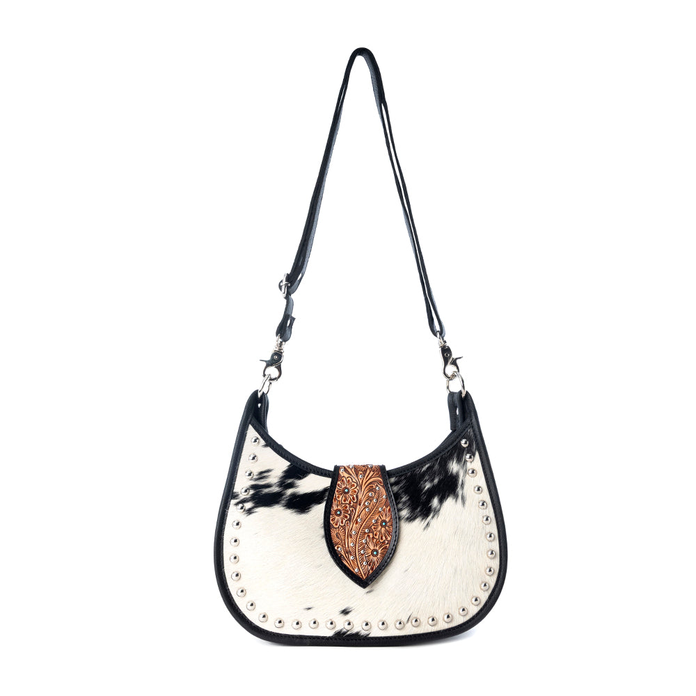 Myra Santa Fe Handtooled Bag for Women in Black with hairon and studded detail Myra USA