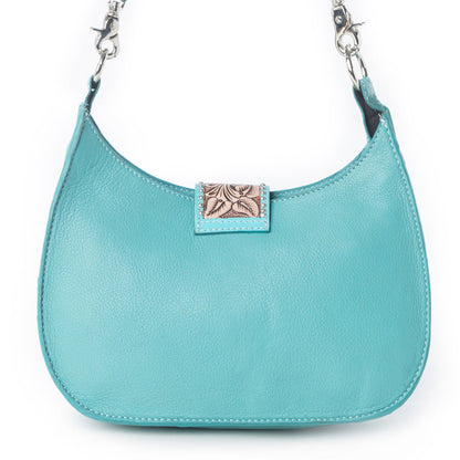 Myra Santa Fe Handtooled Bag for Women in Turquoise with hairon and studded detail Myra USA