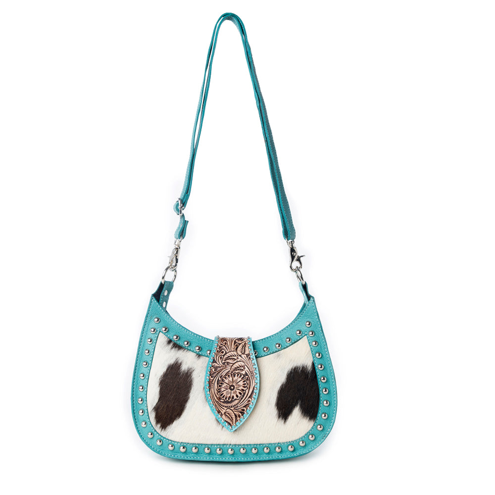 Myra Santa Fe Handtooled Bag for Women in Turquoise with hairon and studded detail Myra USA